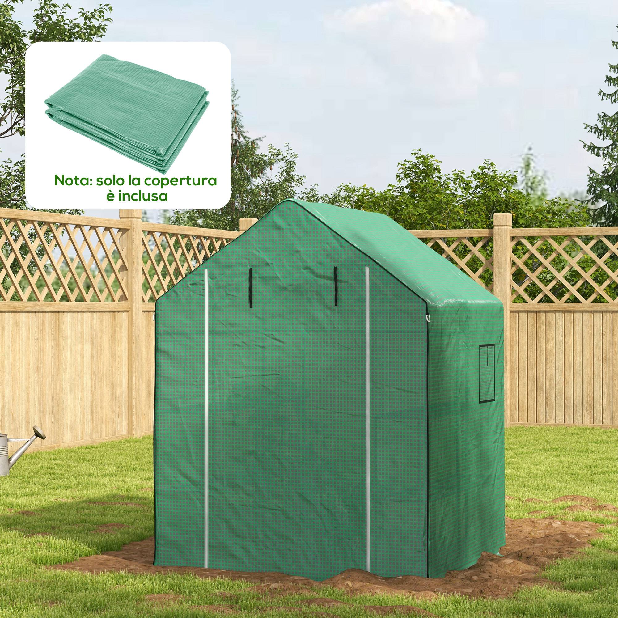 Sans Marque - Bâche polyéthylène serre jardin porte fenêtres charnières 140x143x190 cm verte - Image 4