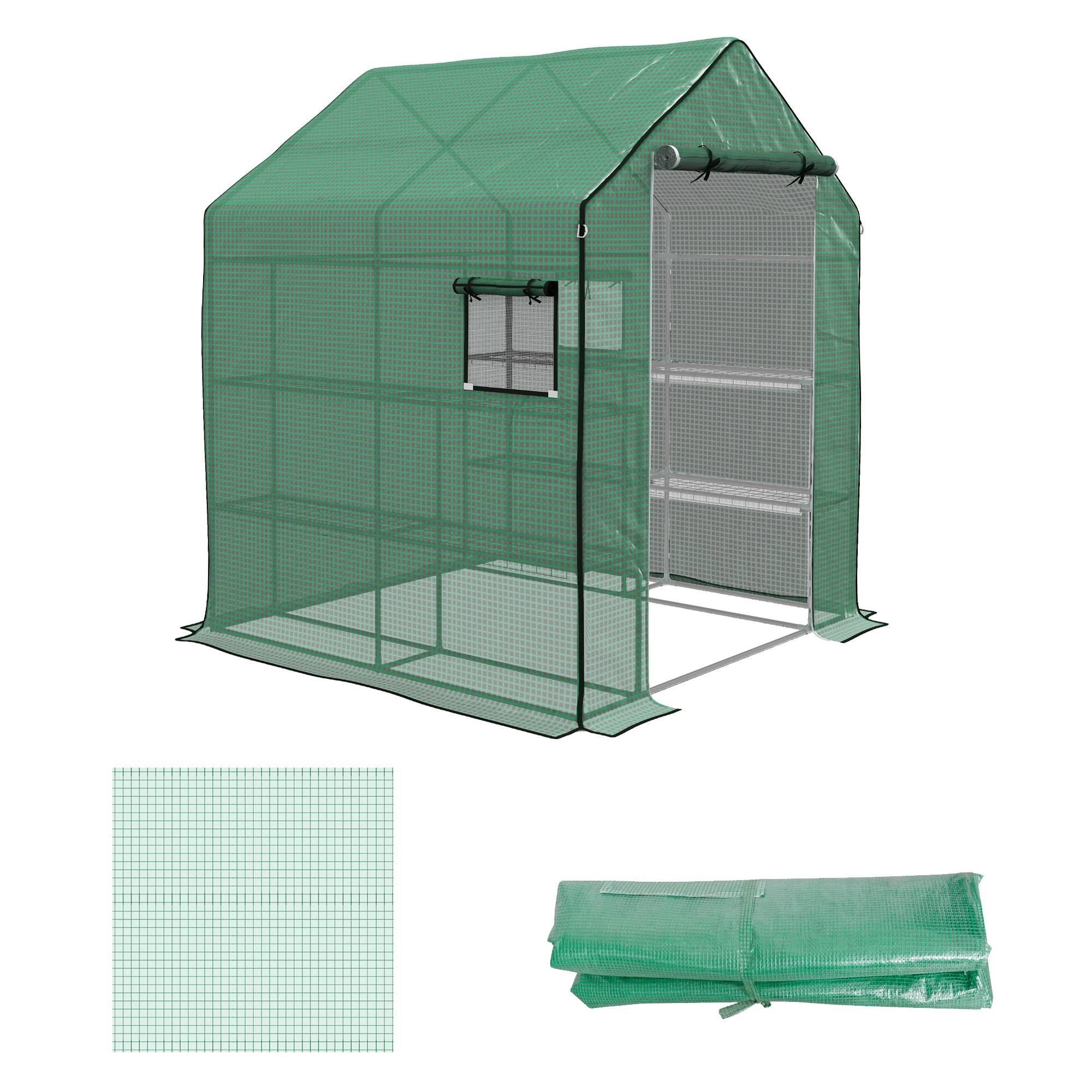 Sans Marque - Bâche polyéthylène serre jardin porte fenêtres charnières 140x143x190 cm verte - Image 2