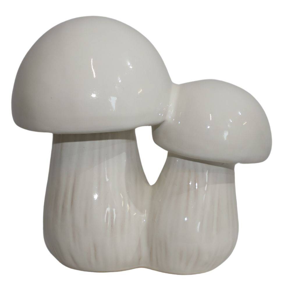Chemin De Campagne - Champignons double en céramique émaillée blanche 22 x 13 x 21.5cm Chemin de campagne - Image 1