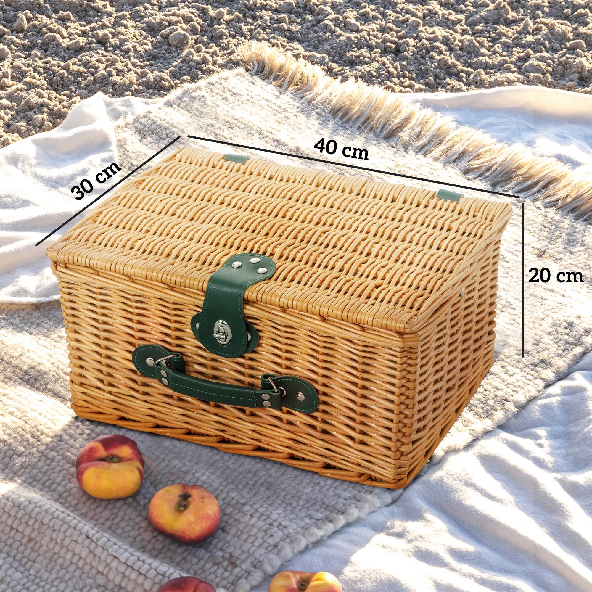 Panier Pique-Nique Osier 2 Personnes Compartiment Isotherme 40x30x20cm Marron - ComfortXL Outdoor Living - Image 5