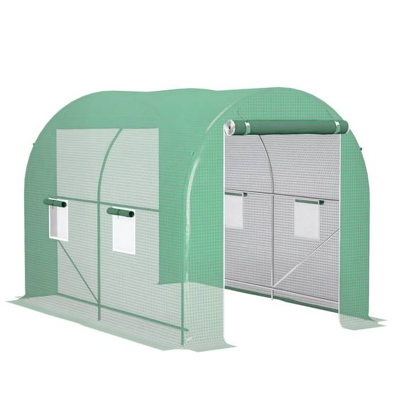 Outsunny - Serre de Jardin Tunnel 6m² 3x2x2,10m Surface Sol Portes zippées 4 Fenêtres enroulables Châssis Acier Vert - Outsunny - Image 1