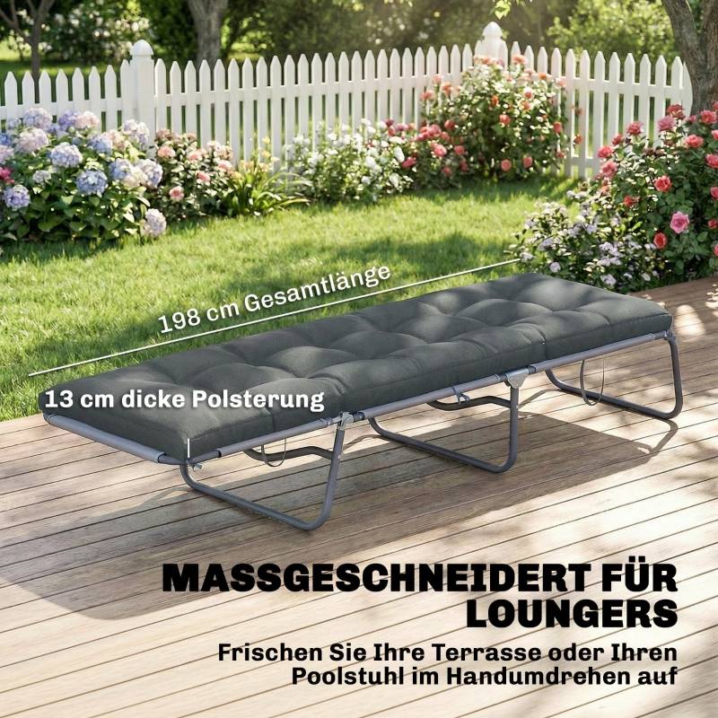 Coussin transat polyester pour jardin déperlant avec attaches 198x65x13cm Gris foncé - ComfortXL Outdoor Living - Image 4