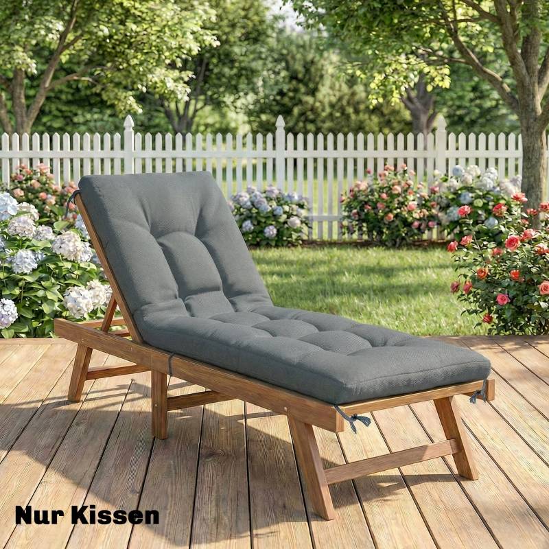 Coussin transat polyester pour jardin déperlant avec attaches 198x65x13cm Gris foncé - ComfortXL Outdoor Living - Image 1