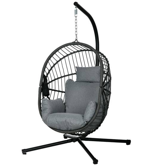Fauteuil œuf suspendu acier jardin et balcon panier pliable coussin épais rembourré gris - ComfortXL Outdoor Living - Image 2