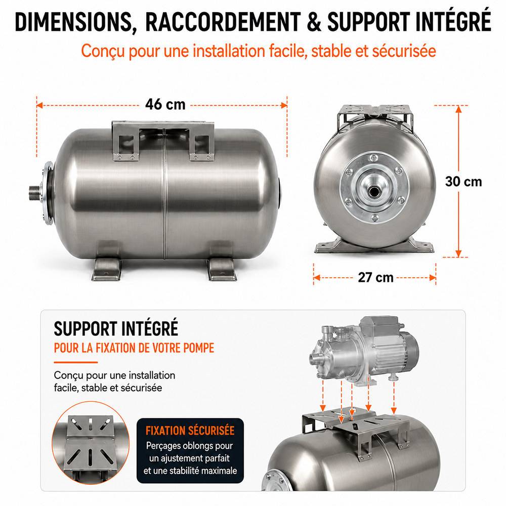 Gt Market - Réservoir pression à vessie horizontal en inox - 24 litres - GT MARKET - Image 3