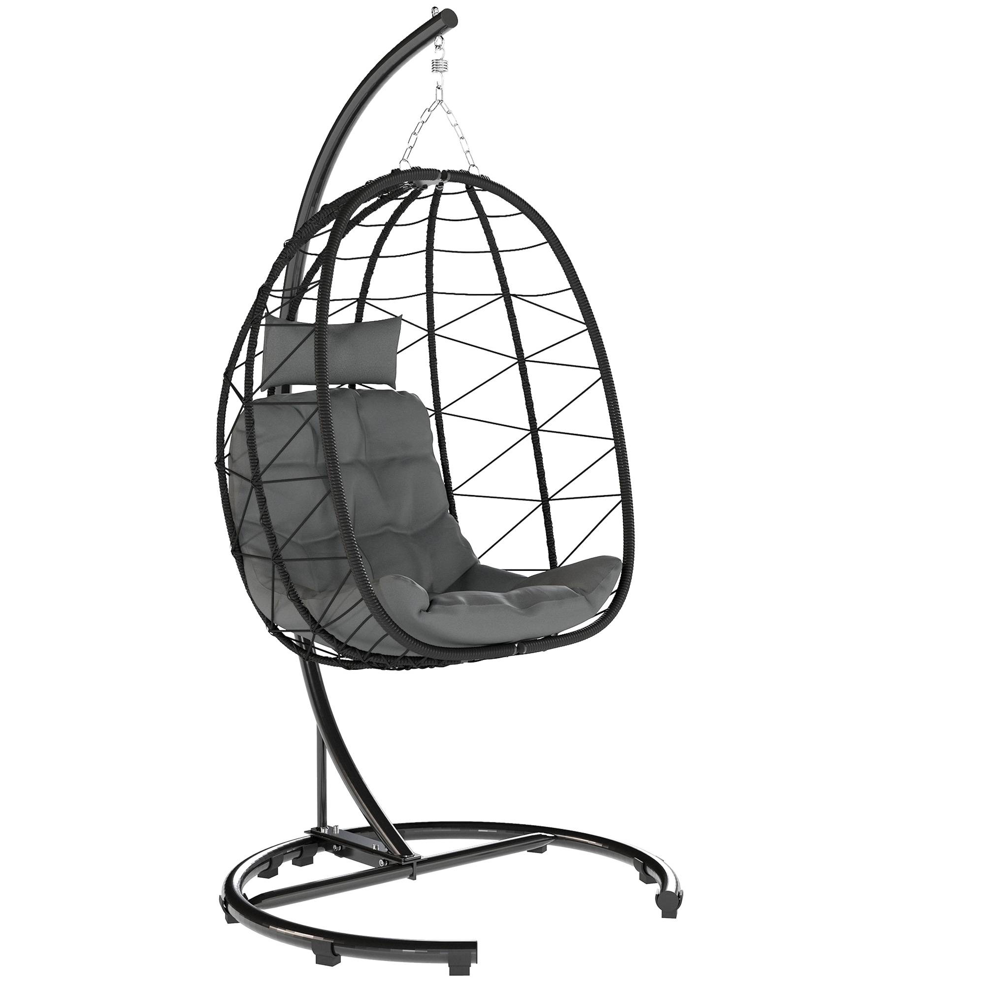 ComfortXL - Fauteuil suspendu résine tressée noir 102 x 102 x 195 cm jardin balcon avec coussins et panier pliable - Image 10