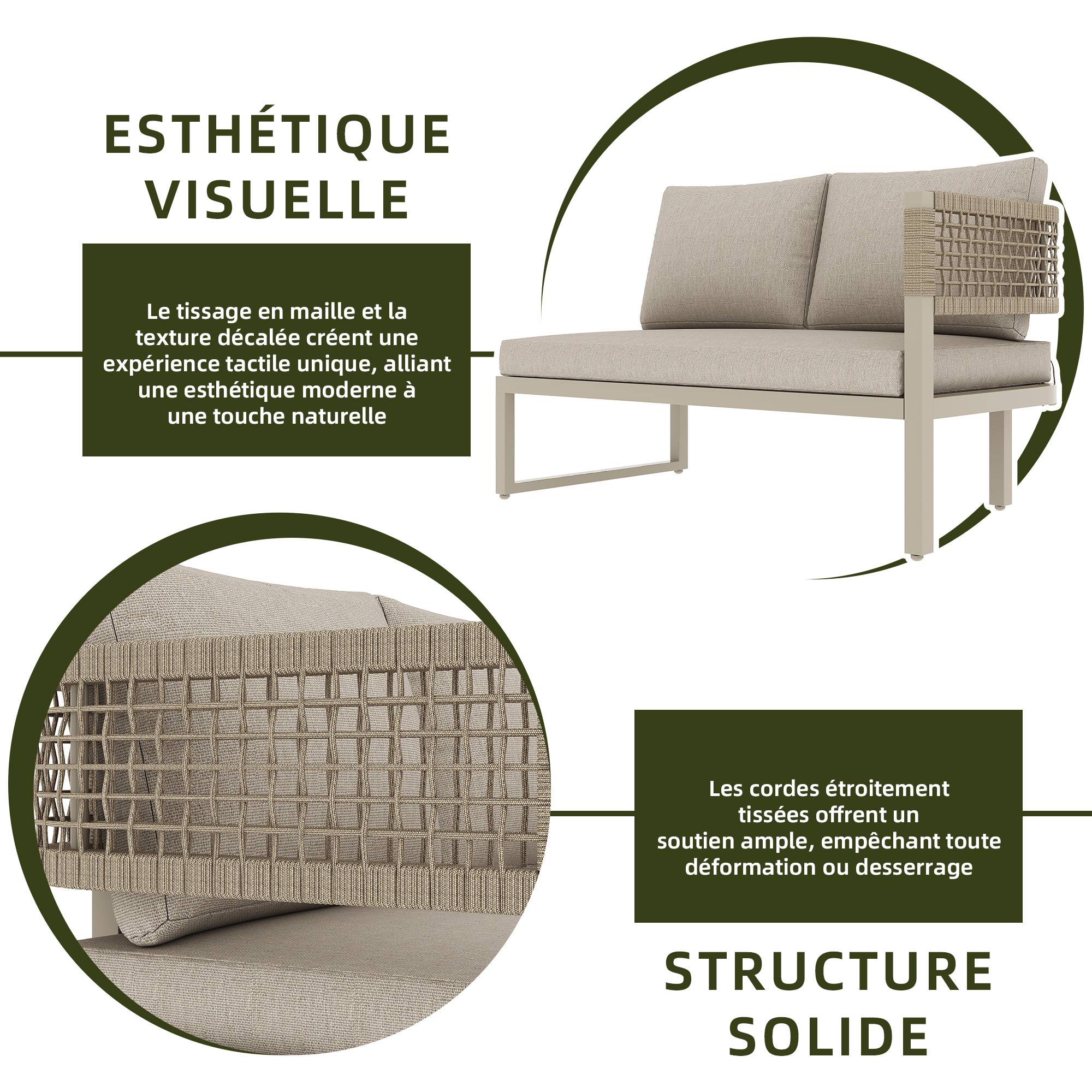 Ensemble de jardin pour 8 à 10 personnes, comprenant une grande table à manger en plastique et bois avec des détails en corde, beige - Image 9