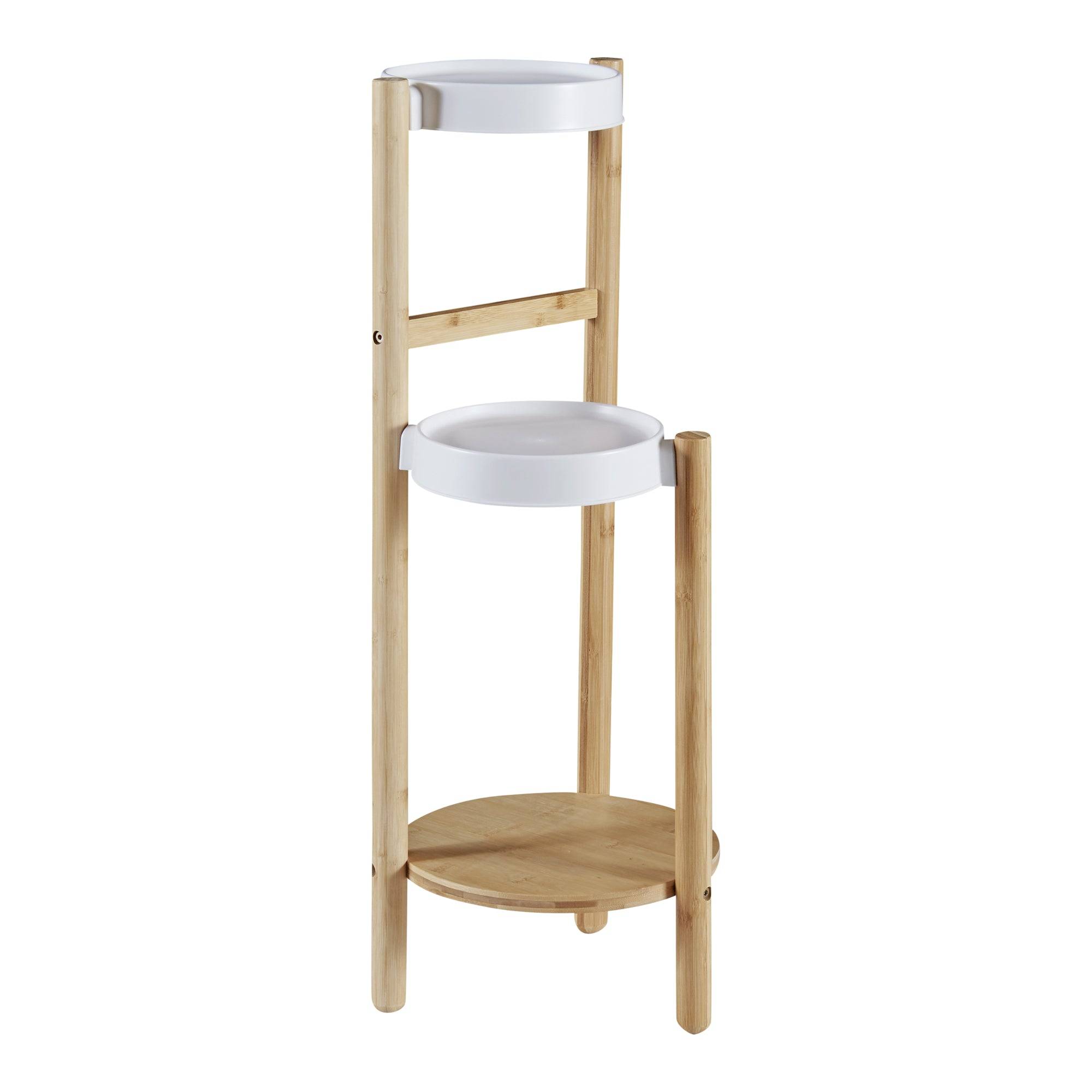 Étagère à plantes sastamala à 3 niveaux bambou 78 x 32 x 32 cm naturel blanc - Image 1