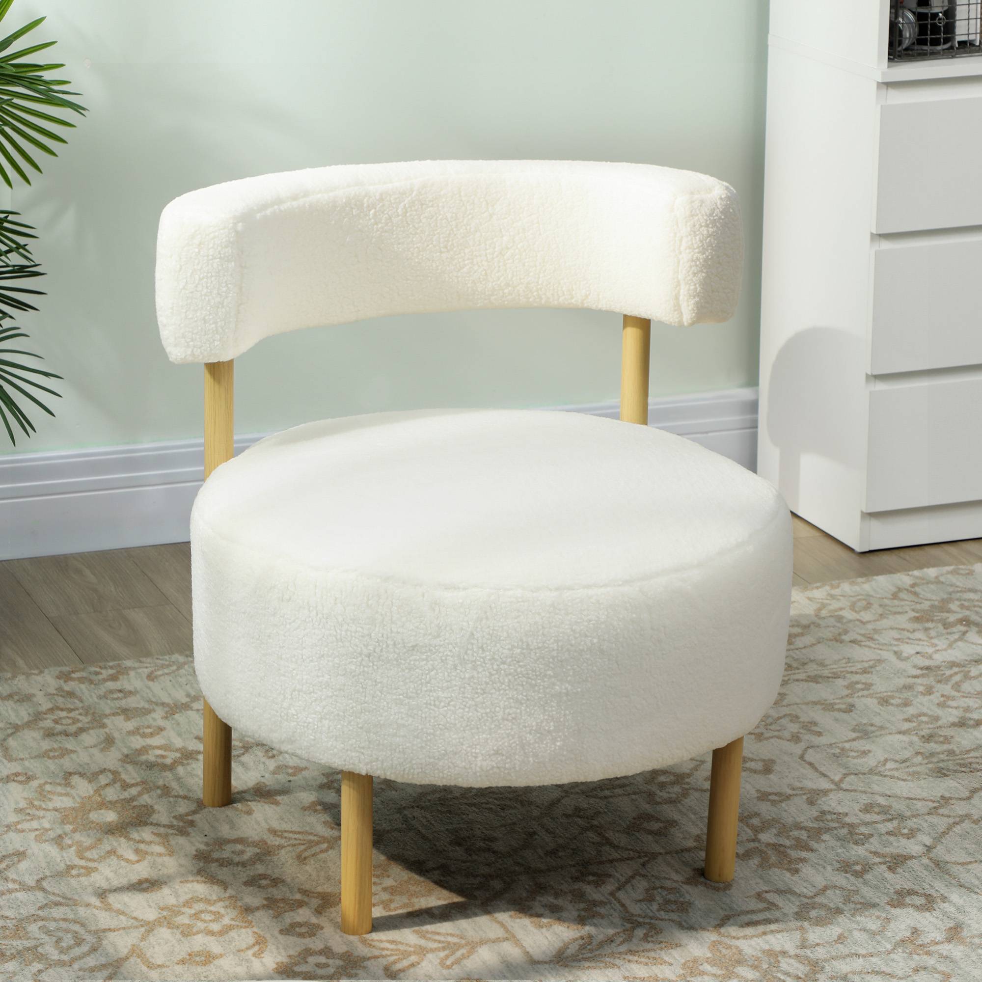 Canapé 1 place en tissu bouclette, fauteuil de salon rembourré avec dossier incurvé, assise large, 67x67x71cm, crème - Image 4