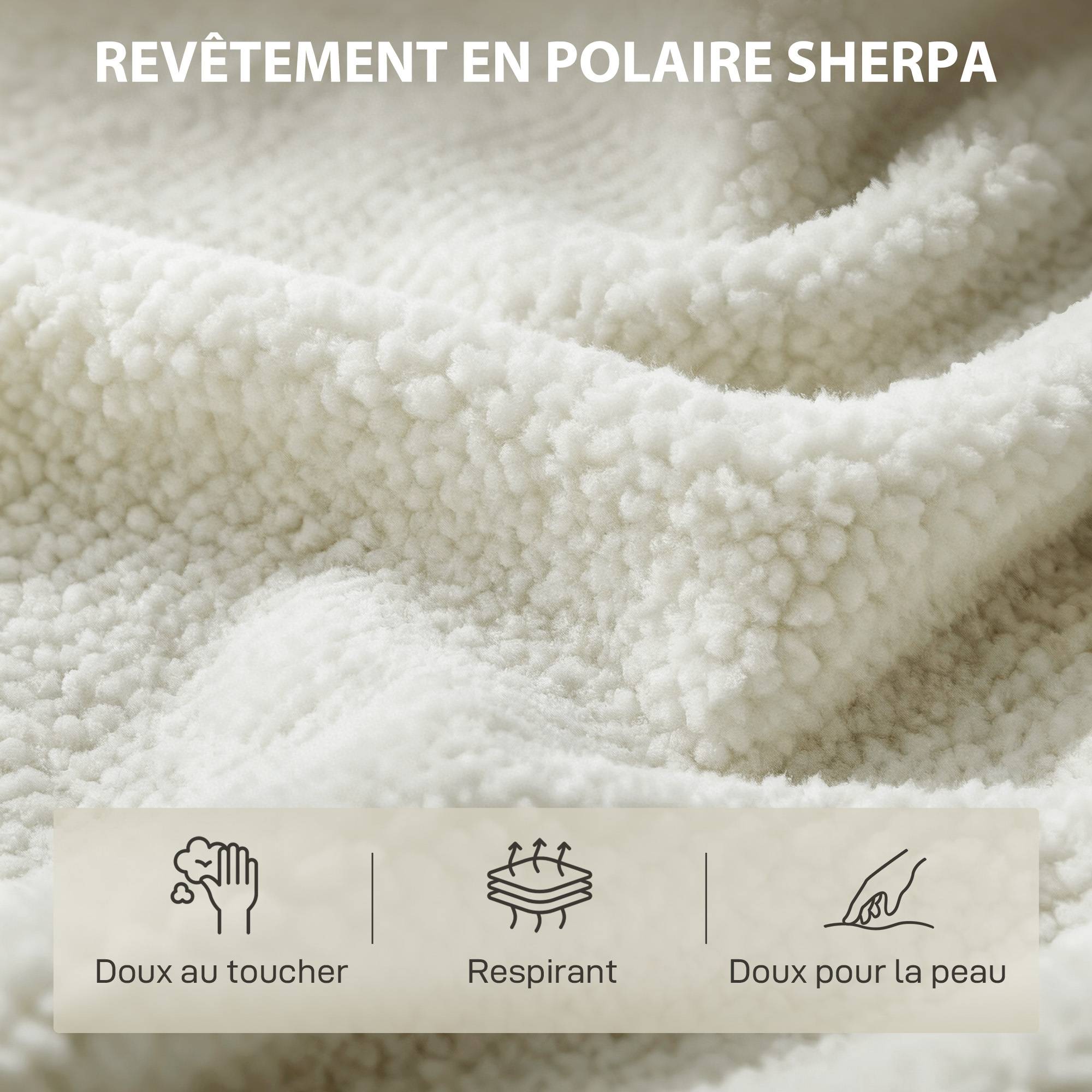 Canapé 1 place en tissu bouclette, fauteuil de salon rembourré avec dossier incurvé, assise large, 67x67x71cm, crème - Image 8