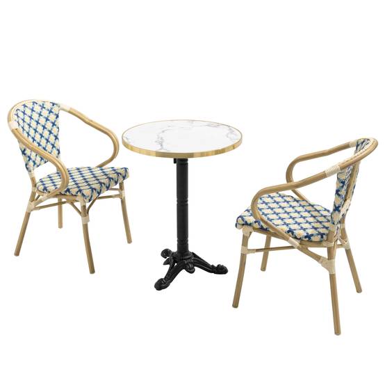 Oviala - Ensemble table de terrasse marbre blanc et 2 chaises bleu Montmartre - Oviala - Image 4