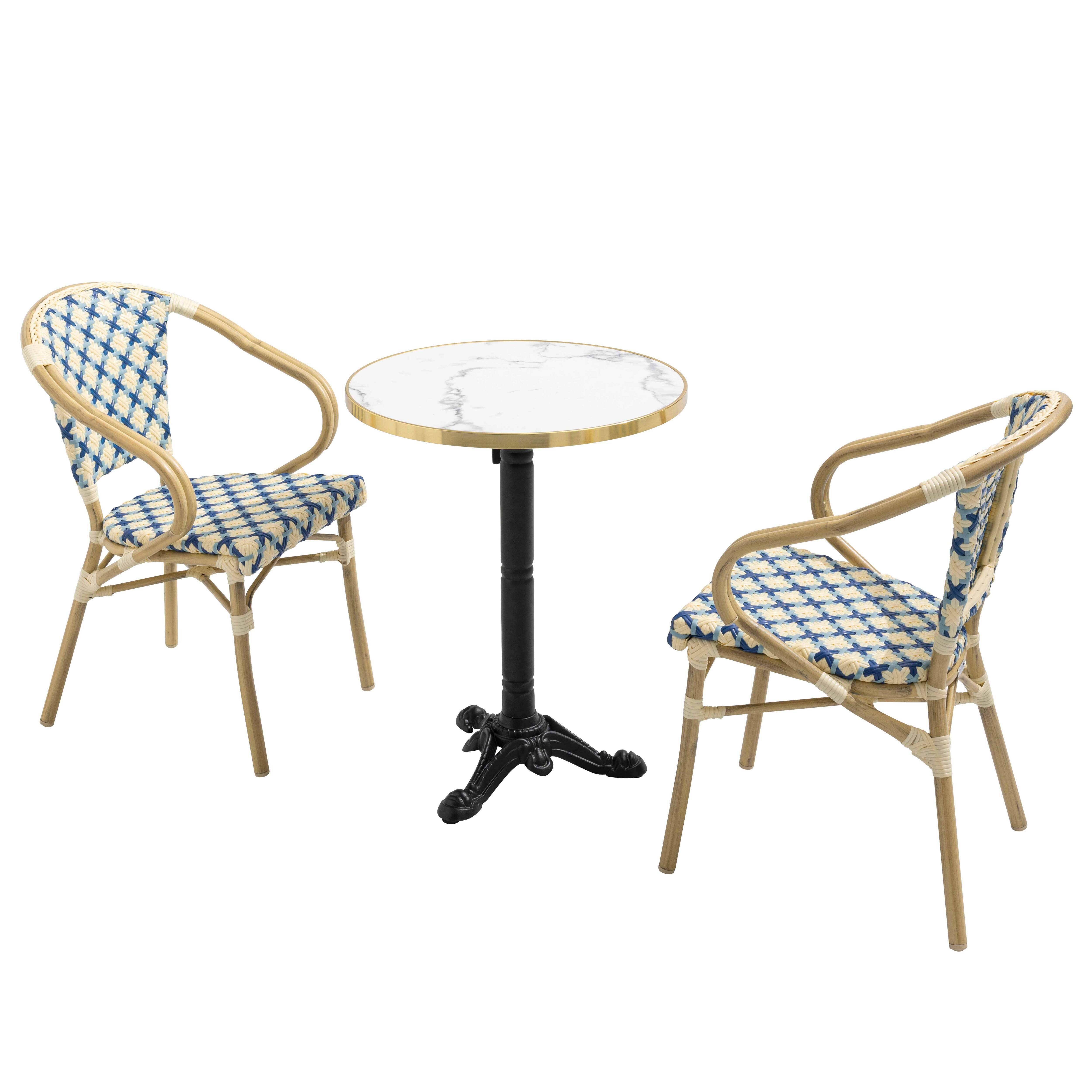 Oviala - Ensemble table de terrasse marbre blanc et 2 chaises bleu Montmartre - Oviala - Image 4
