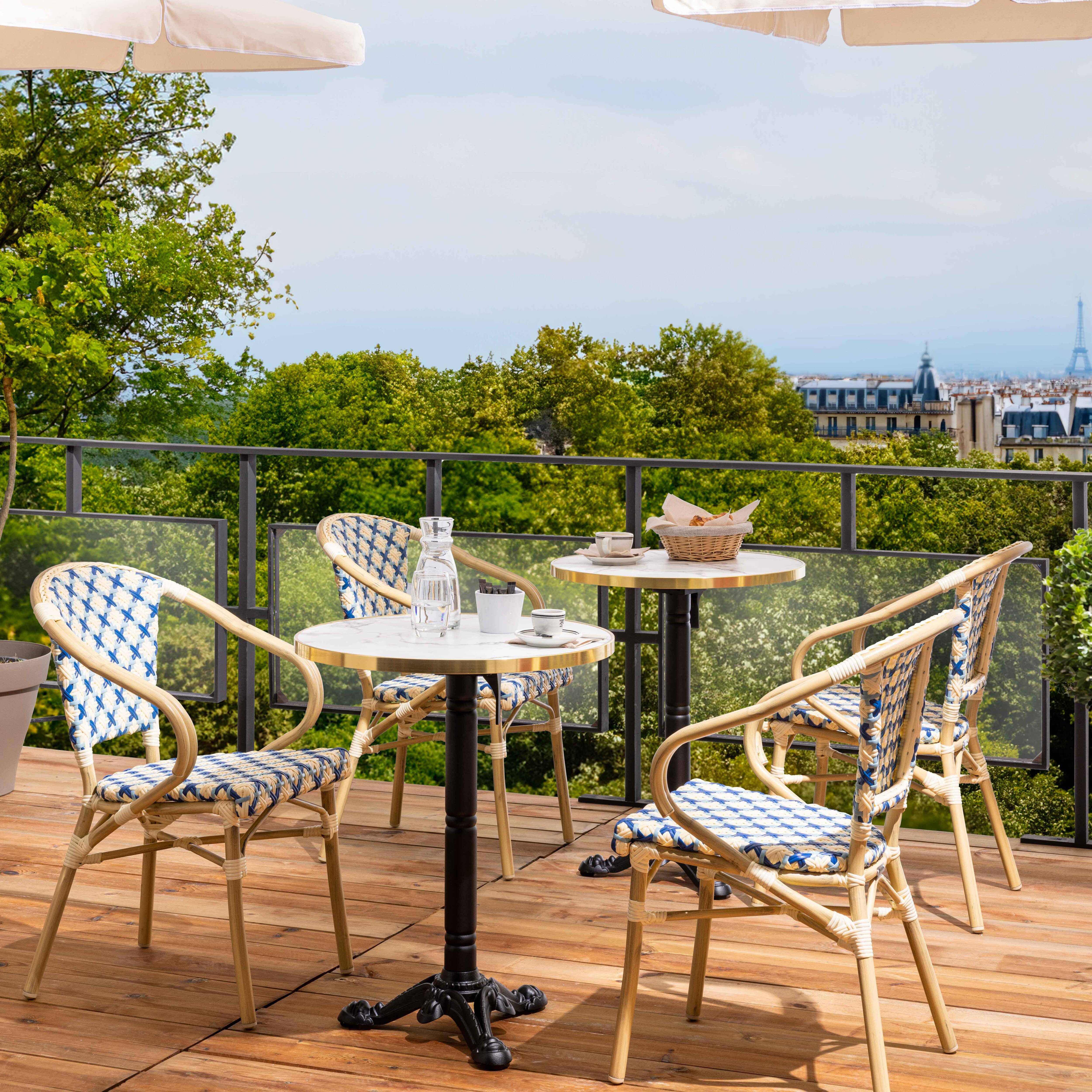 Oviala - Ensemble table de terrasse marbre blanc et 2 chaises bleu Montmartre - Oviala - Image 2