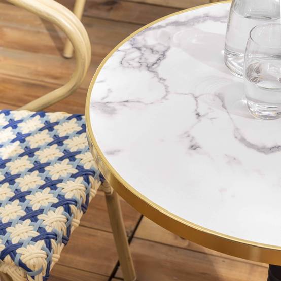 Oviala - Ensemble table de terrasse marbre blanc et 2 chaises bleu Montmartre - Oviala - Image 3