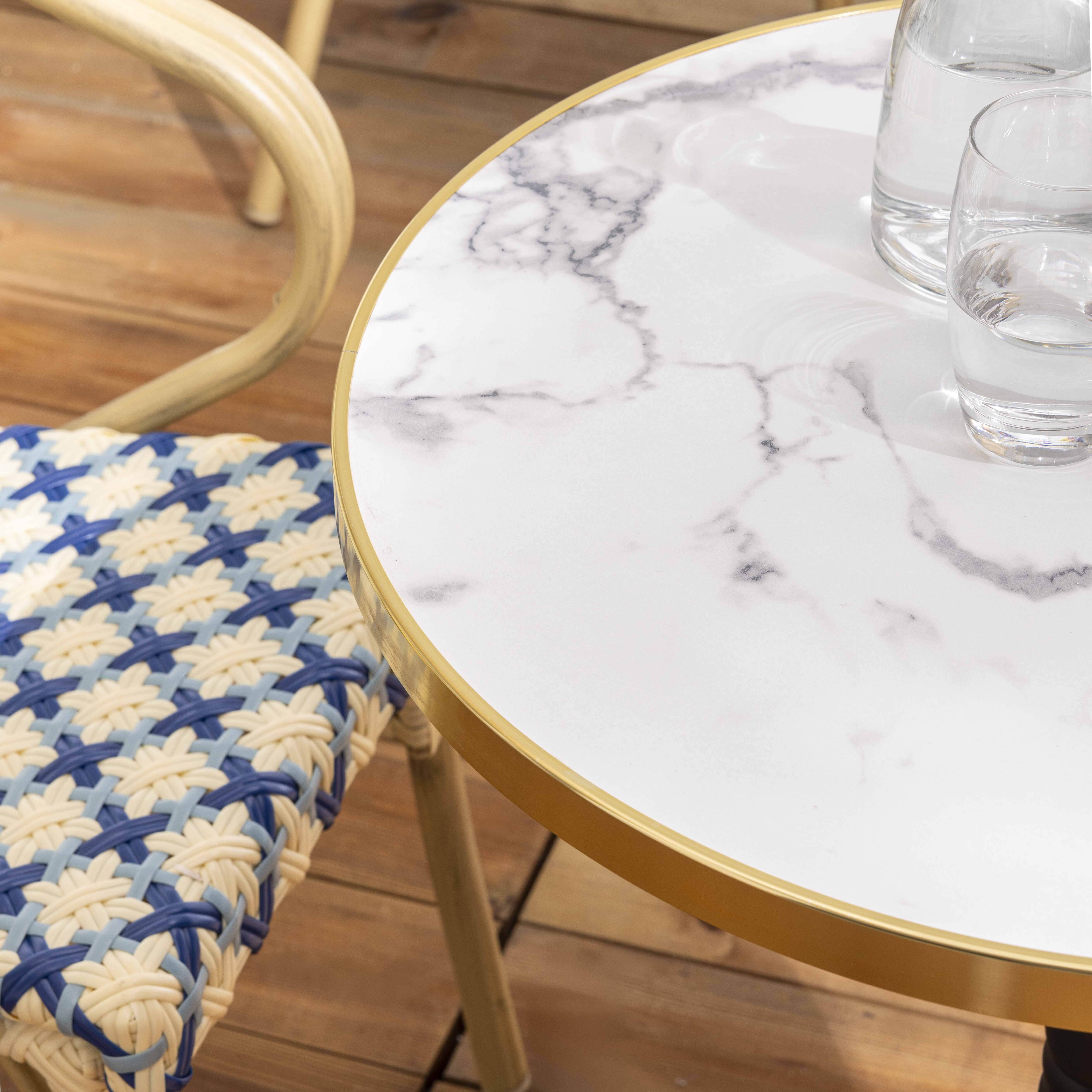Oviala - Ensemble table de terrasse marbre blanc et 2 chaises bleu Montmartre - Oviala - Image 3