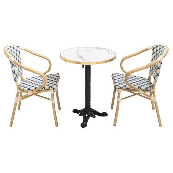Oviala - Ensemble table de terrasse marbre blanc et 2 chaises bleu Montmartre - Oviala - Image 1