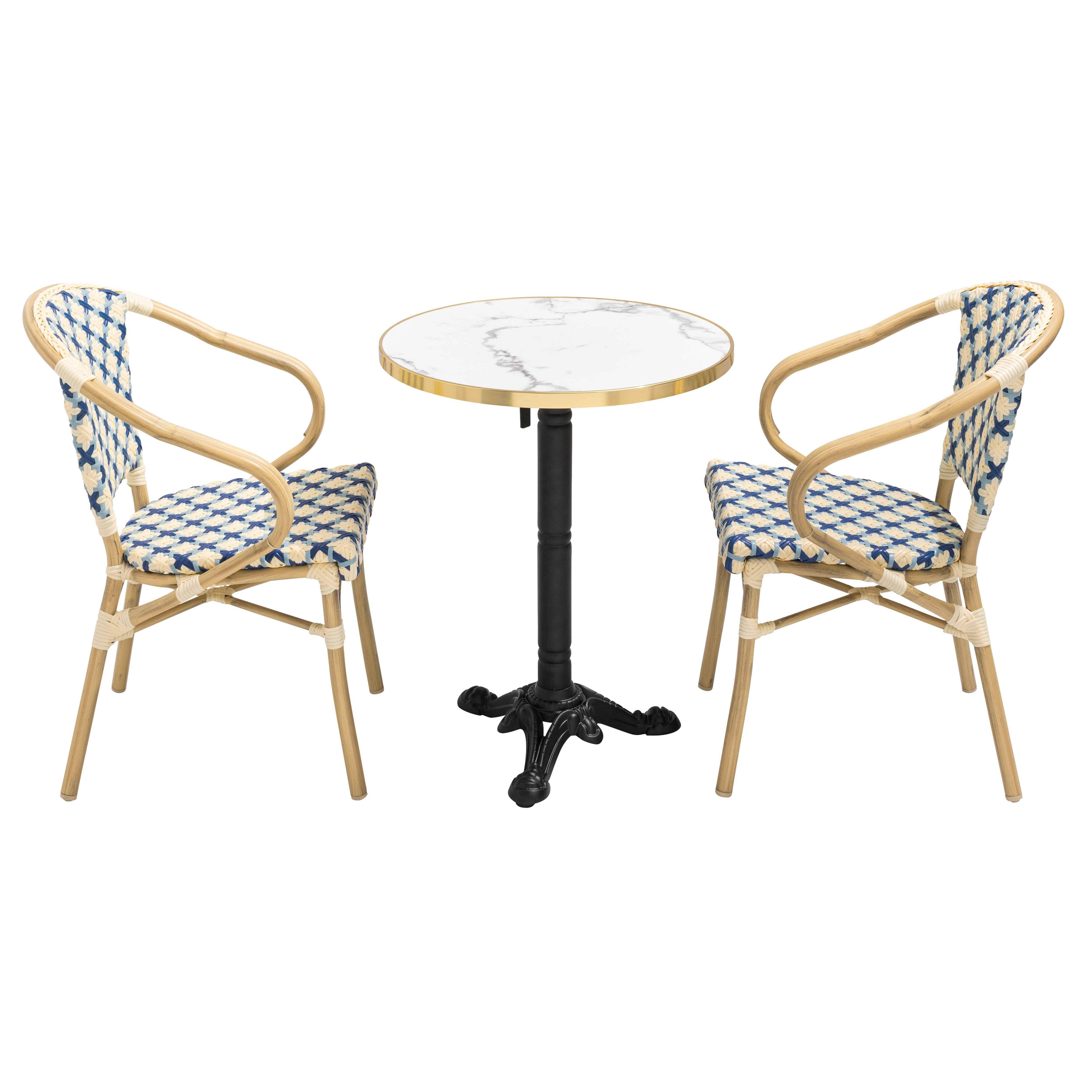 Oviala - Ensemble table de terrasse marbre blanc et 2 chaises bleu Montmartre - Oviala - Image 1