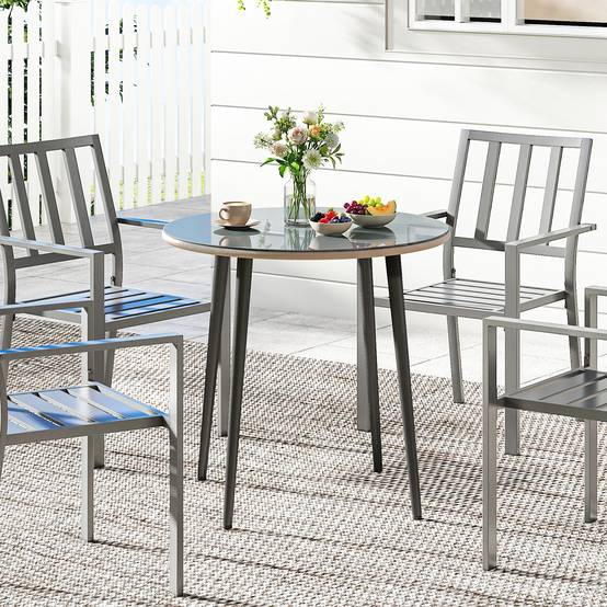 ComfortXL - Table de jardin en acier et verre trempé gris 80 cm pour 4 personnes pieds réglables - ComfortXL Outdoor Living - Image 10