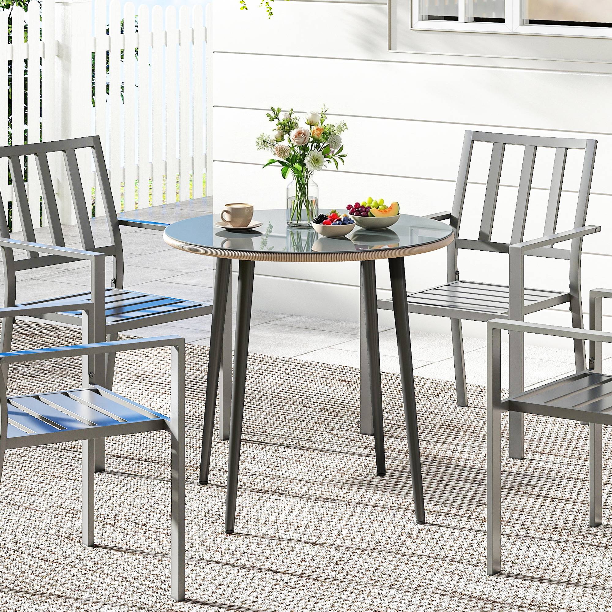 ComfortXL - Table de jardin en acier et verre trempé gris 80 cm pour 4 personnes pieds réglables - ComfortXL Outdoor Living - Image 10