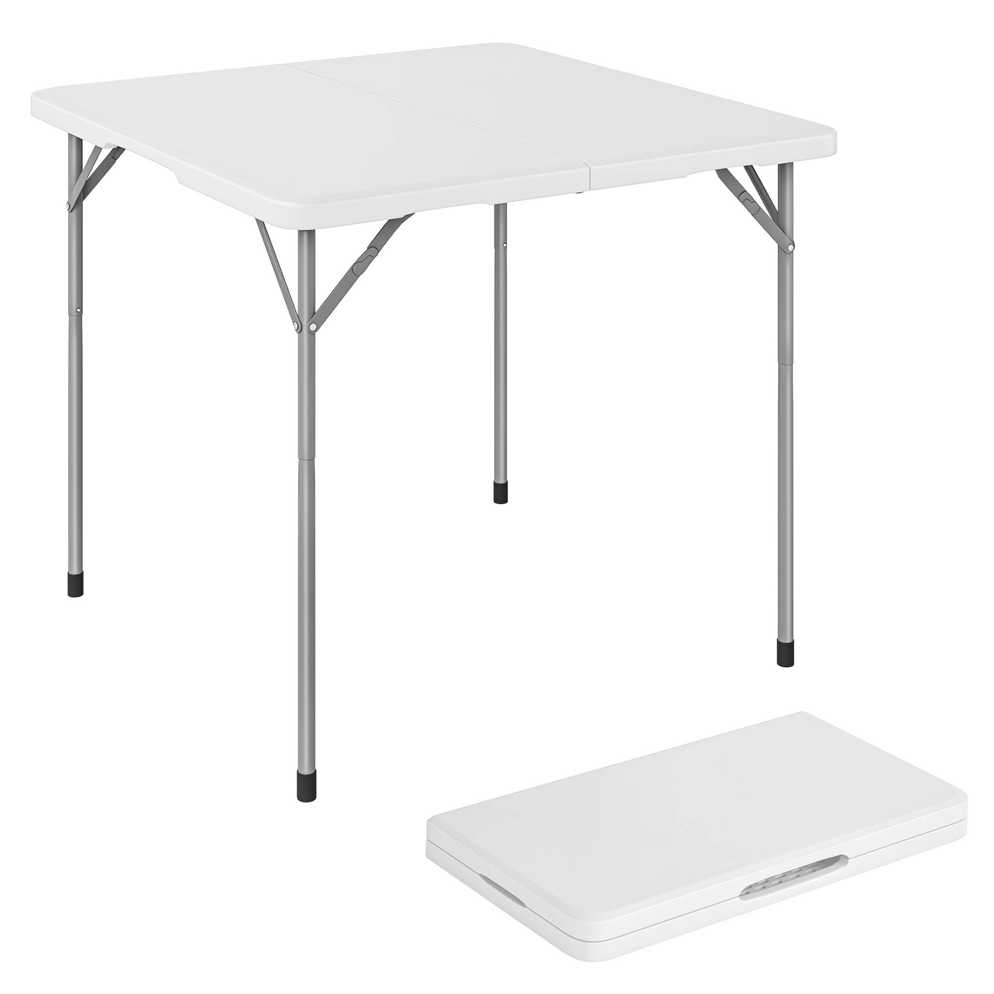 Table pliante en HDPE, table de camping pliante carrée 86 x 86 x 74 cm, avec une poignée, hauteur réglable, blanc - Image 1