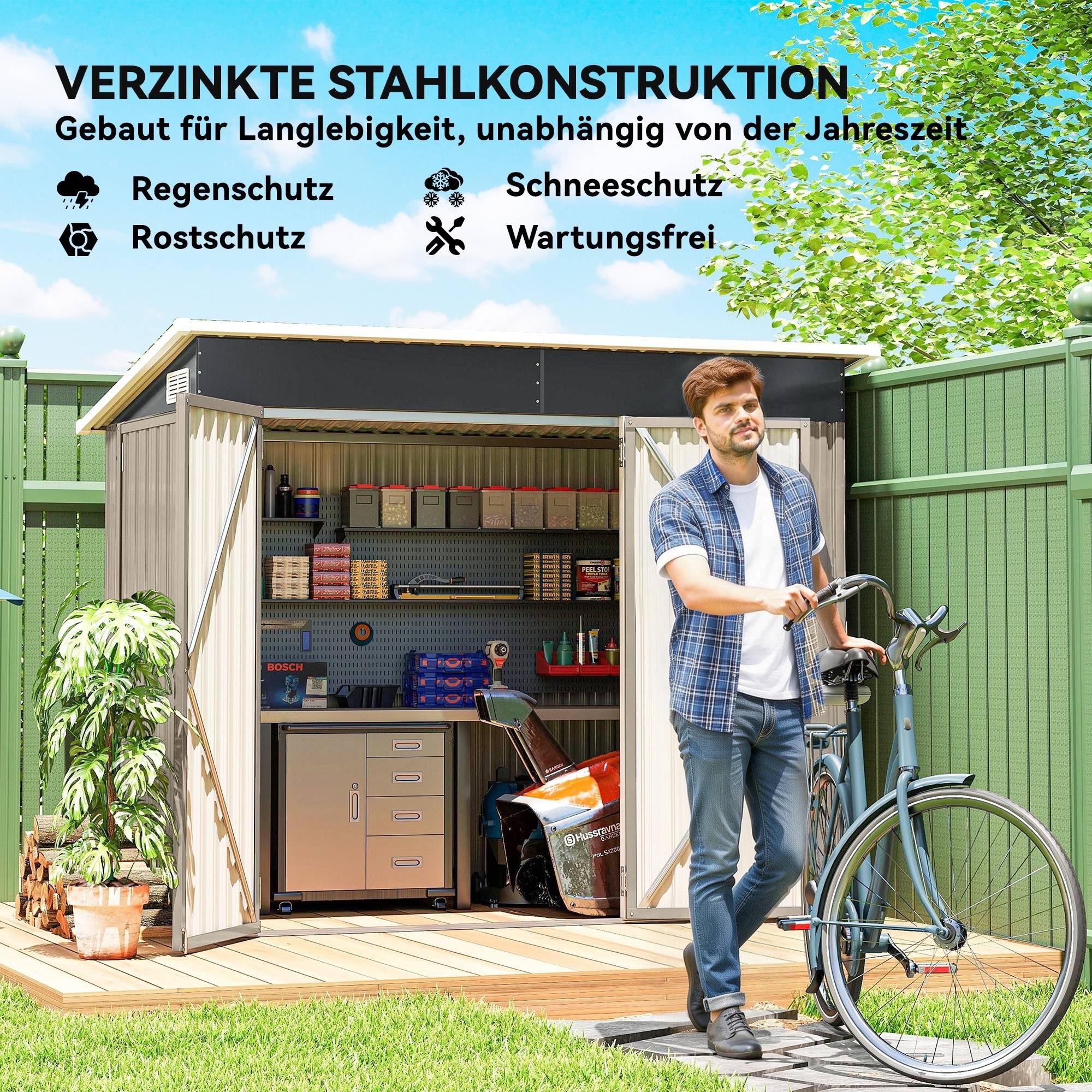 ComfortXL - Abri de jardin acier galvanisé 234 x 132 x 185 cm gris clair 3 portes verrouillables avec ventilation - Image 5