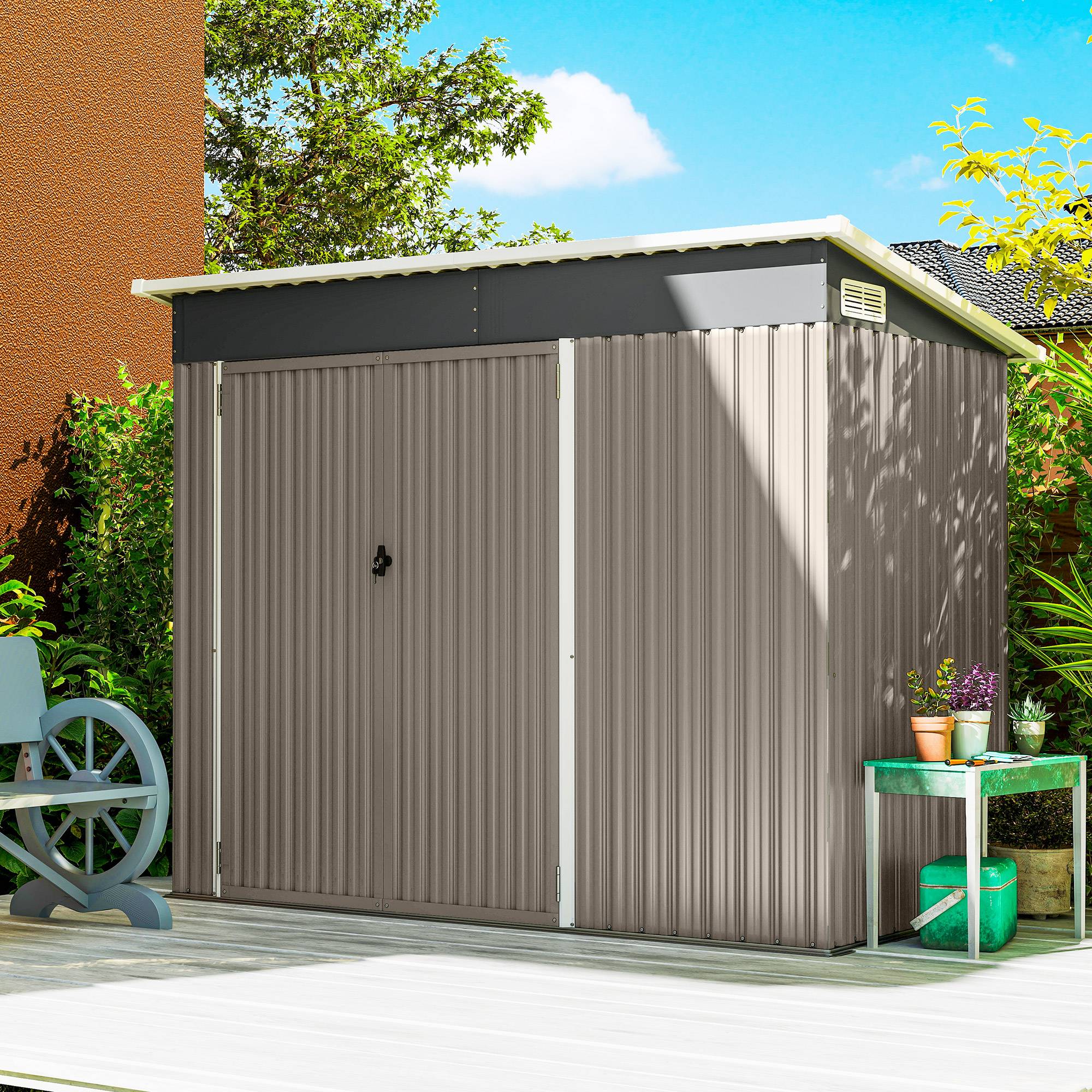 ComfortXL - Abri de jardin acier galvanisé 234 x 132 x 185 cm gris clair 3 portes verrouillables avec ventilation - Image 9