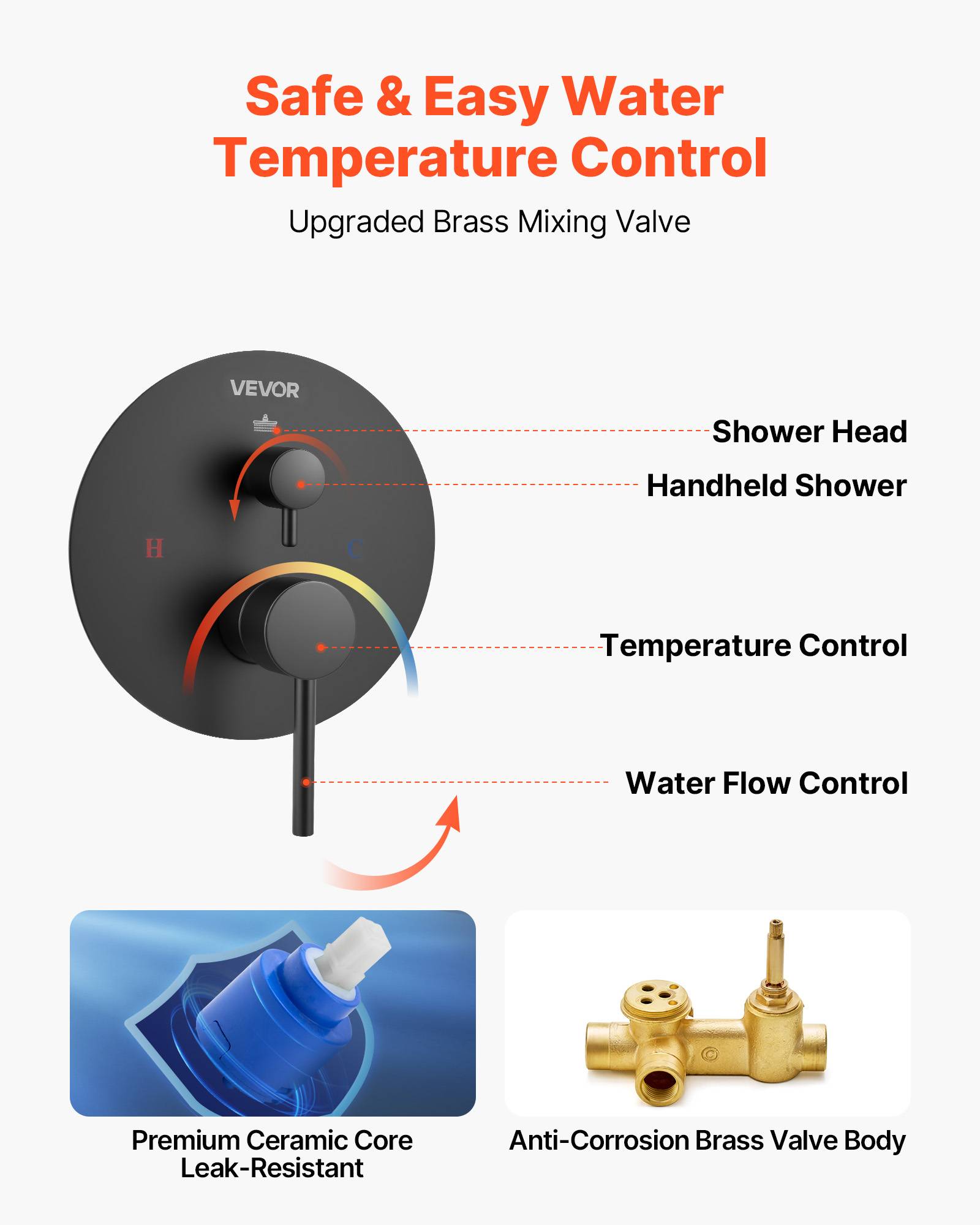 Vevor - VEVOR Kit de Douche avec Douchette de Tête Ronde 25,4 cm et à Main Noir Mat - Image 5