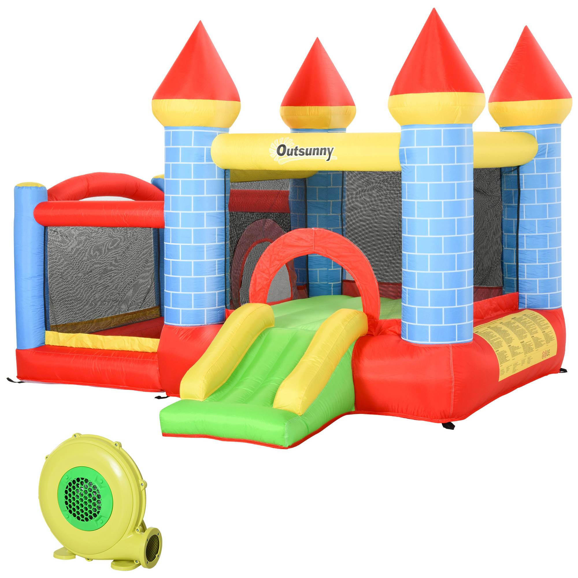Château gonflable multicolore toboggan matelas gonfleur et sac de transport 280 × 260 × 210 cm intérieur extérieur - Image 1