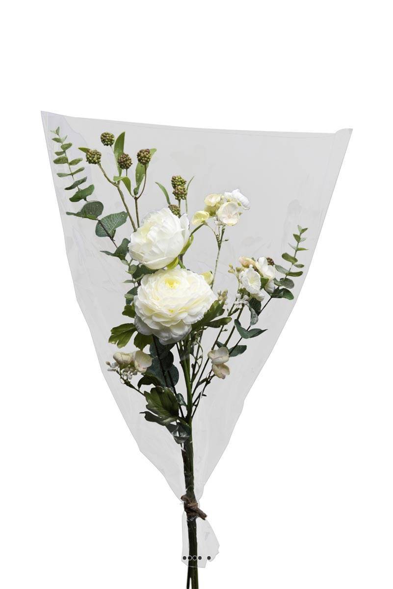 Artificielles - Bouquet de fleurs factices emballé haut de gamme H65cm superbe Crème - couleur: Crème - Image 2