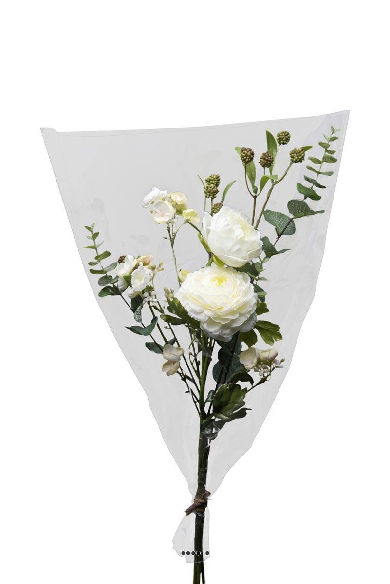 Artificielles - Bouquet de fleurs factices emballé haut de gamme H65cm superbe Crème - couleur: Crème - Image 1