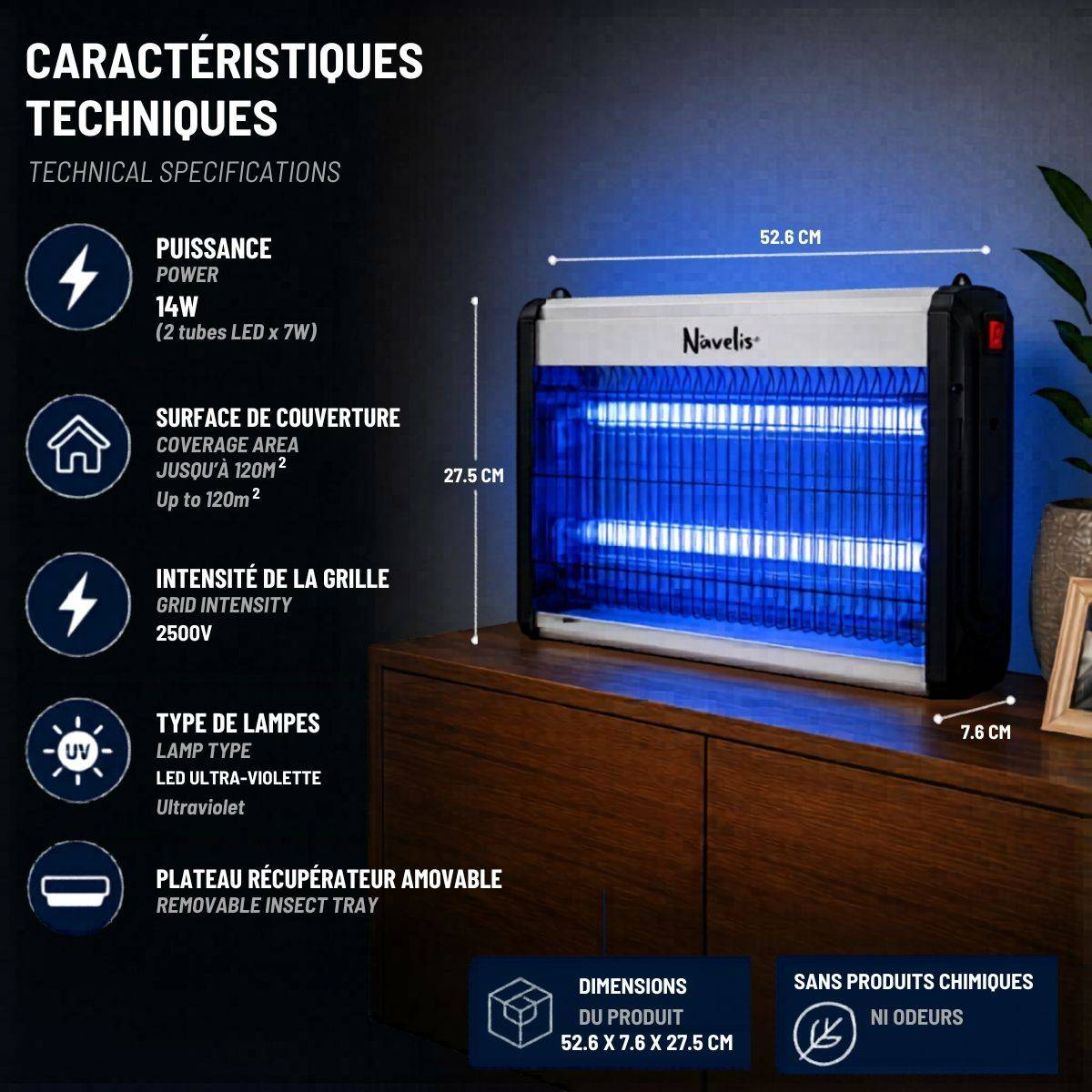 Lampe Anti Moustique Intérieur Extérieur 2500V Technologie LED 14W Surface 120m² Elimine Mouches Moucherons & Insectes volants - Image 3