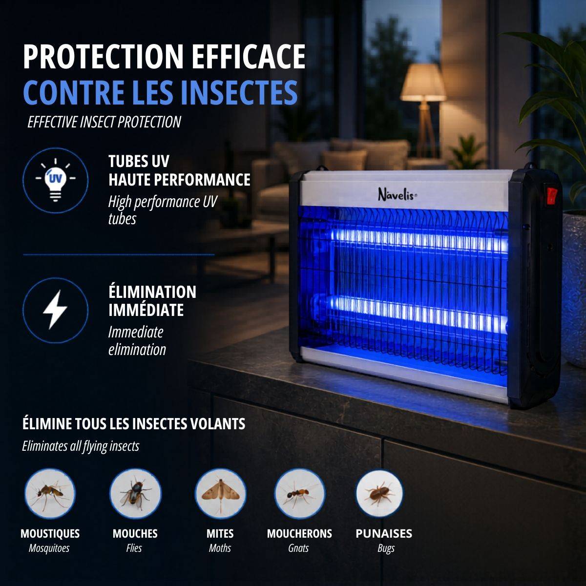 Lampe Anti Moustique Intérieur Extérieur 2500V Technologie LED 14W Surface 120m² Elimine Mouches Moucherons & Insectes volants - Image 2