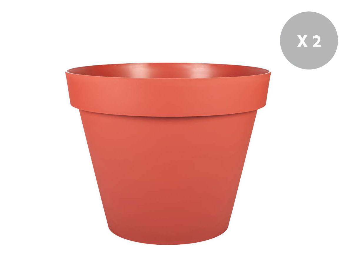 Eda - Lot de 2 Pots de fleur rond Toscane Ø 100 x H.79,5 cm - Orange terre battue - Eda