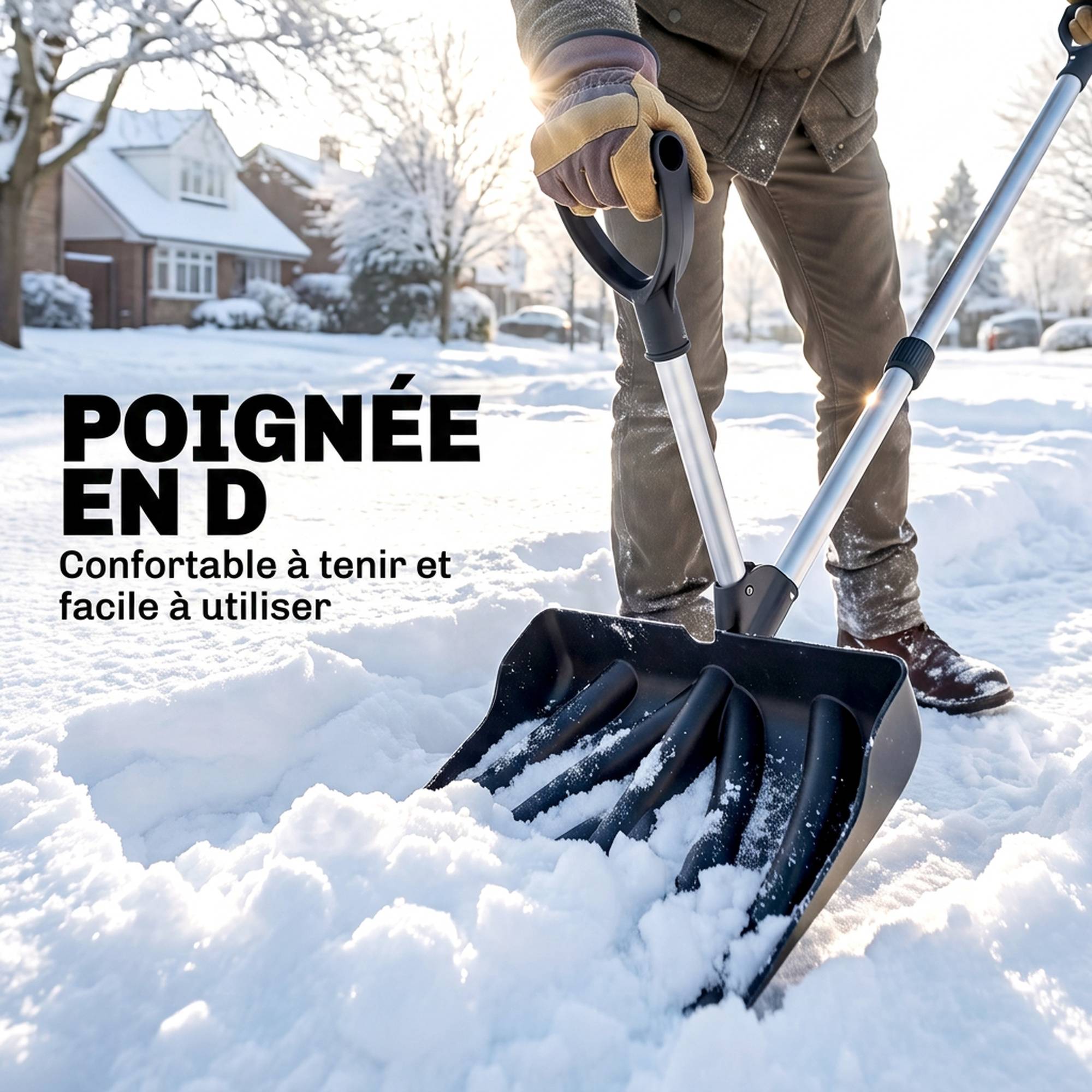 ComfortXL - Pelle à neige en aluminium et plastique noir lame 45 cm pour allées avec double poignée et manche amovible - Image 5
