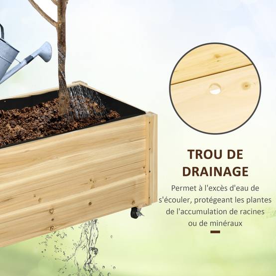 Jardinière sur roulettes bois sapin balcon terrasse culture légumes 89x48x47cm - ComfortXL Outdoor Living - Image 8