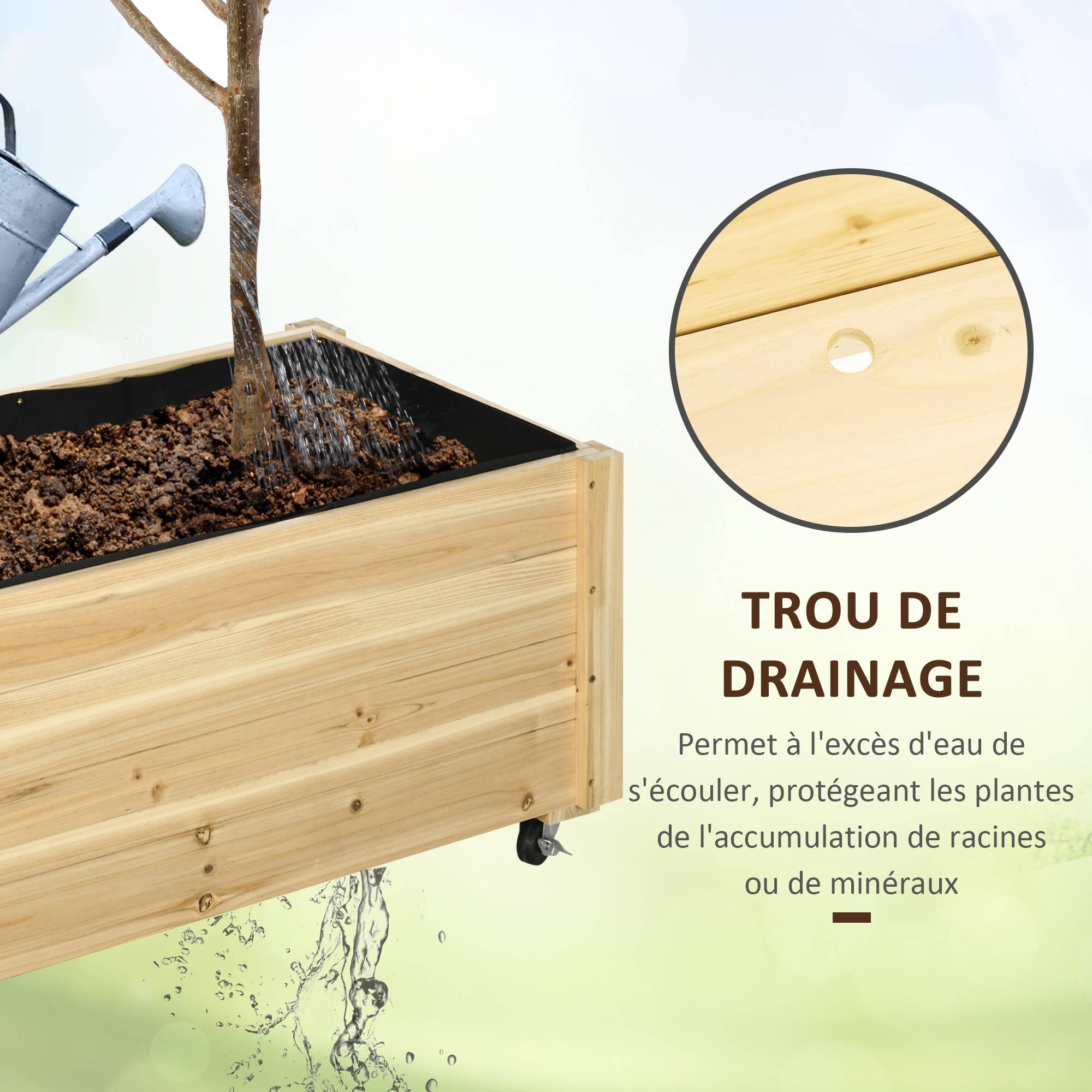 Jardinière sur roulettes bois sapin balcon terrasse culture légumes 89x48x47cm - ComfortXL Outdoor Living - Image 8