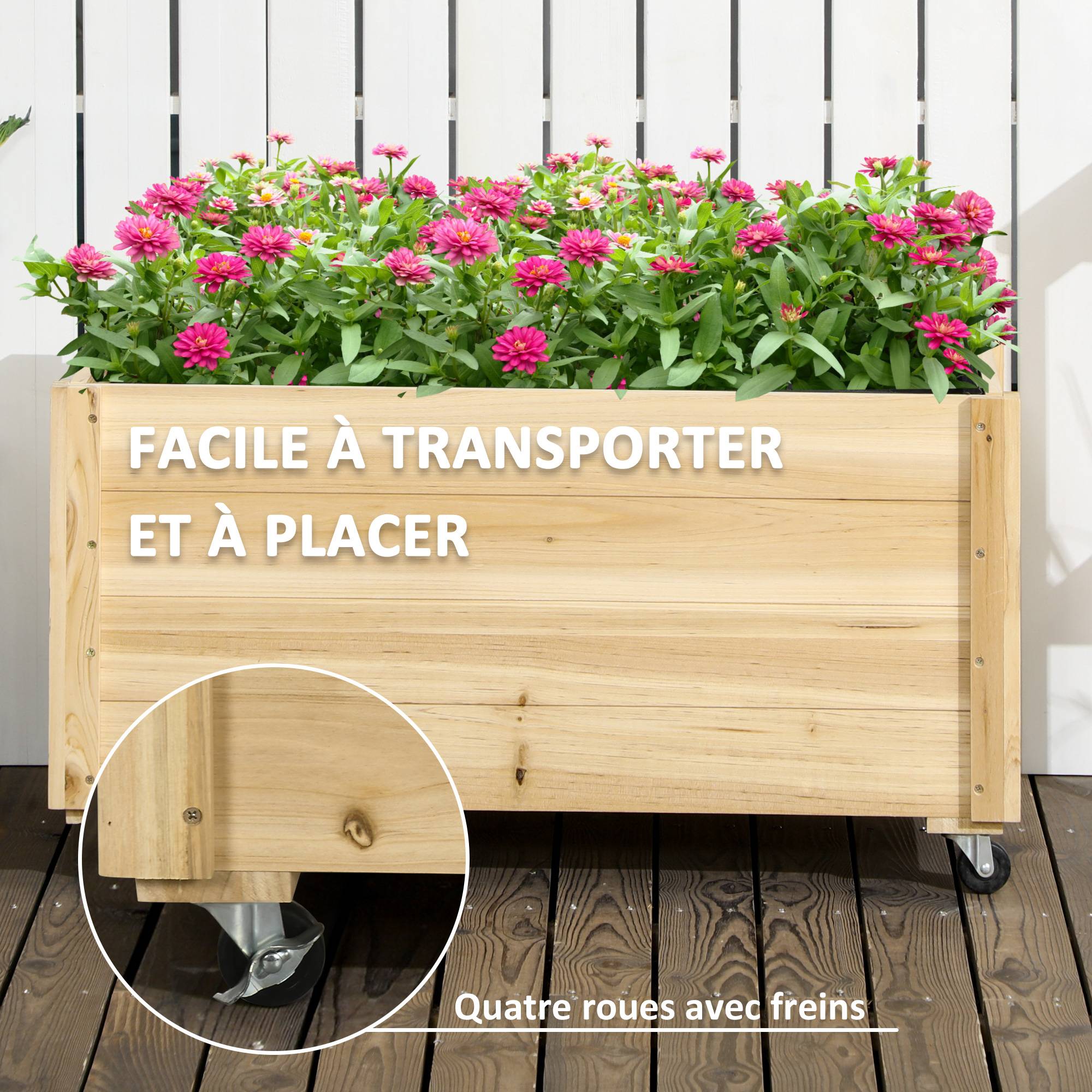 Jardinière sur roulettes bois sapin balcon terrasse culture légumes 89x48x47cm - ComfortXL Outdoor Living - Image 7
