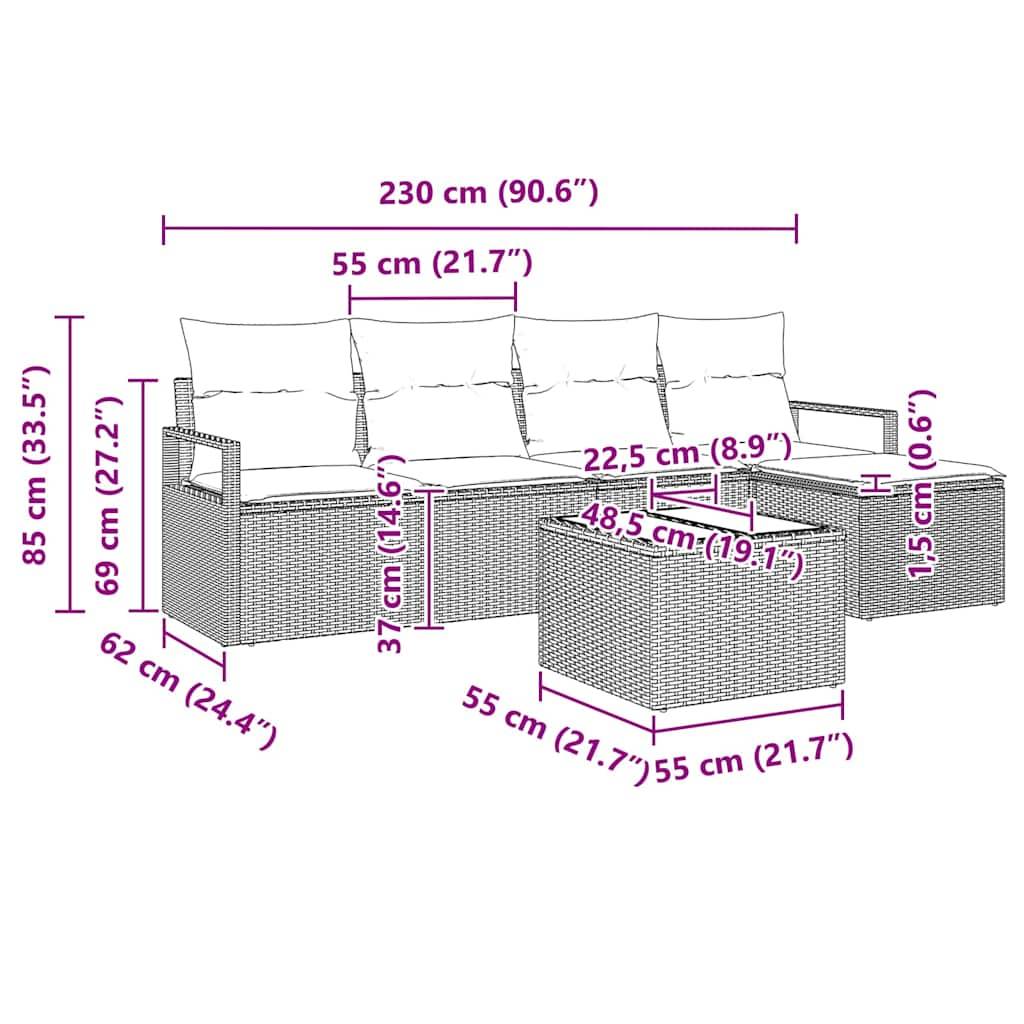 Vidaxl - Ensemble de Canapés 6 pcs Marron et Crème polyrotin vidaXL 3355017 - Image 3