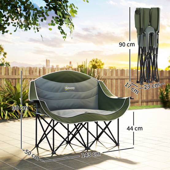 Chaise de camping pliante 2 places métal Oxford porte-gobelets charge 250kg verte - ComfortXL Outdoor Living - Image 5