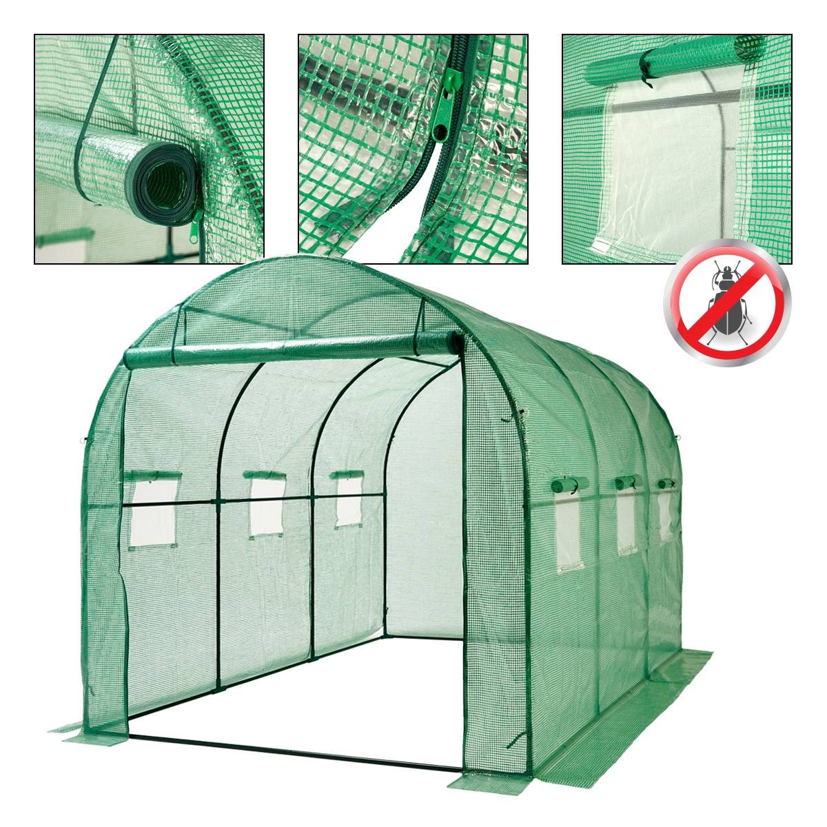 Ecd-Germany - Serre de jardin tunnel surface 6m² cadre en acier 6 fenêtres 1 porte 3Lx2lx2H m - Image 4