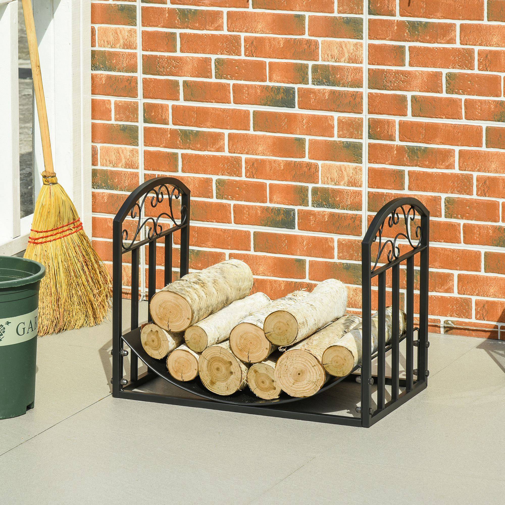 Range bûches Porte-bûches range rack à bûches support étagère à bois de cheminée charge max. 60 kg dim. 60,5L x 36l x 46,5H cm métal époxy noir - Image 4