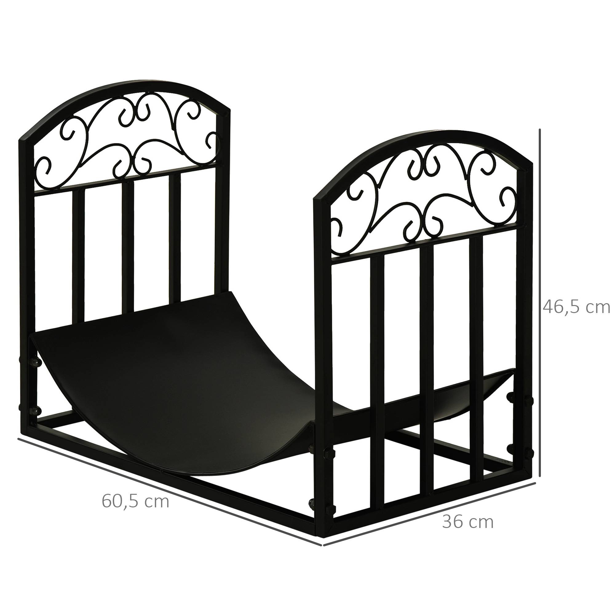 Range bûches Porte-bûches range rack à bûches support étagère à bois de cheminée charge max. 60 kg dim. 60,5L x 36l x 46,5H cm métal époxy noir - Image 5