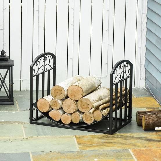 Range bûches Porte-bûches range rack à bûches support étagère à bois de cheminée charge max. 60 kg dim. 60,5L x 36l x 46,5H cm métal époxy noir - Image 9