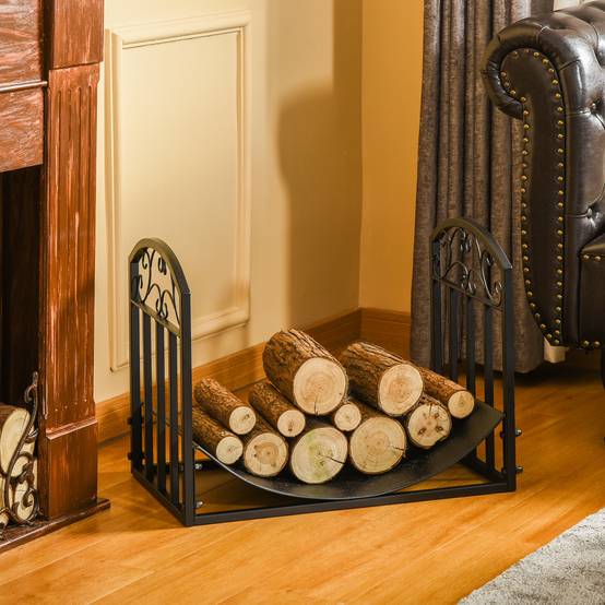 Range bûches Porte-bûches range rack à bûches support étagère à bois de cheminée charge max. 60 kg dim. 60,5L x 36l x 46,5H cm métal époxy noir - Image 3