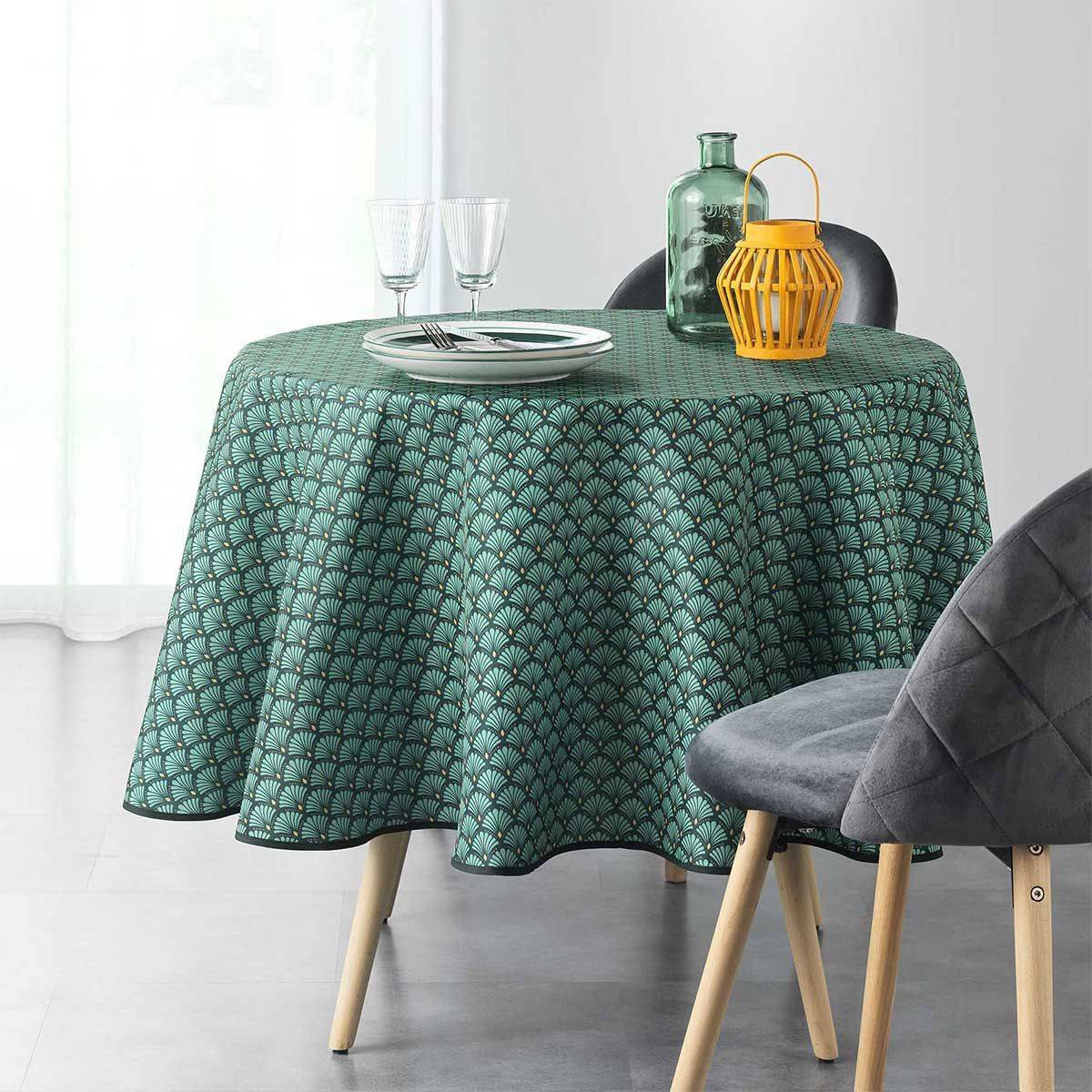 Nappe Ronde Imprimée "Art Chic" 180cm Vert - Image 2
