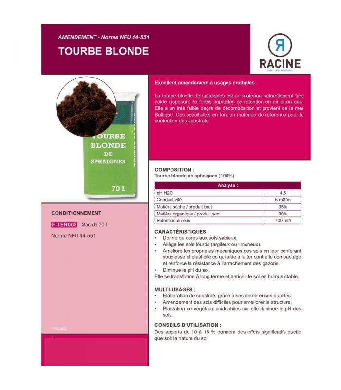 Tourbe blonde de sphaignes, sac de 70 litres - PRO98 - Image 2