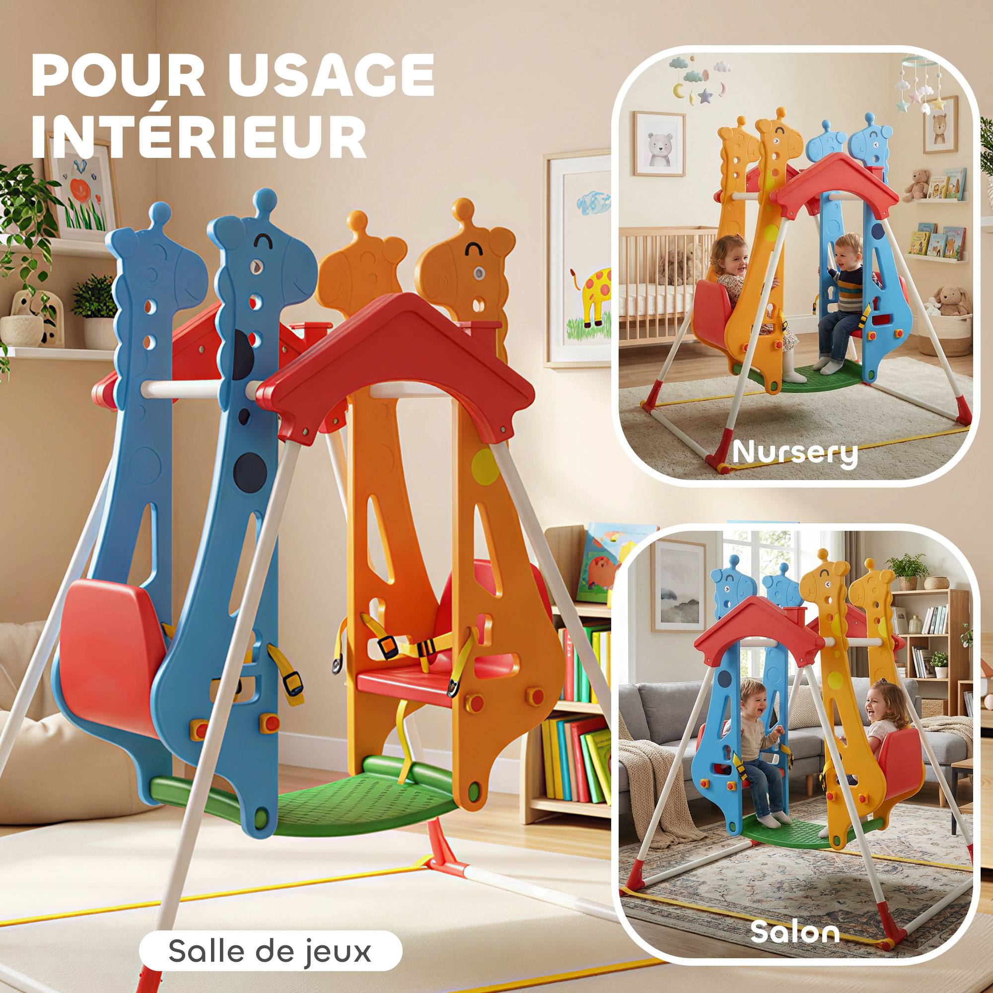 Balançoire pour Enfants, Portique Balançoire Enfants 3-5 Ans avec Double Siège Face à Face, 114x94x134,5cm - Image 9