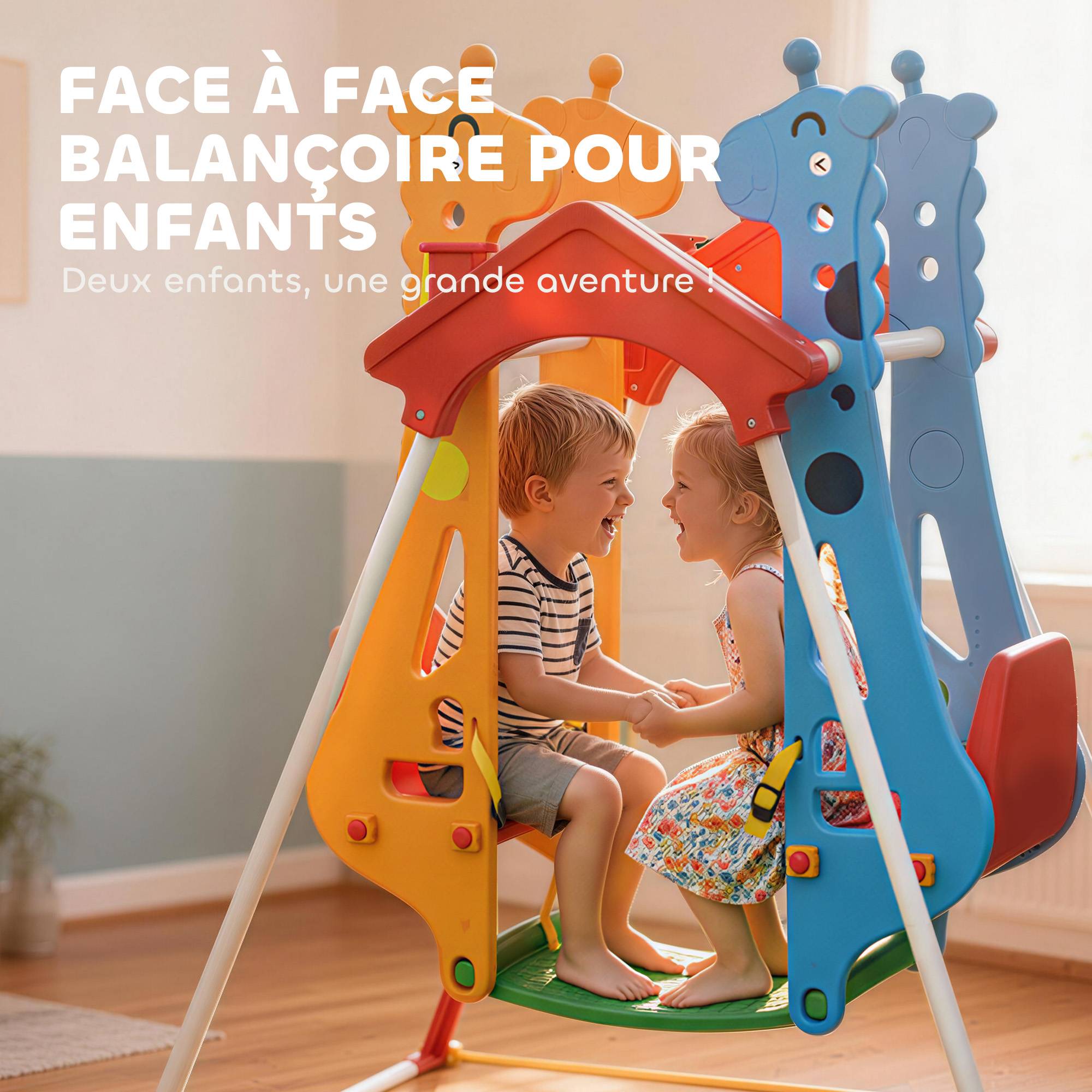 Balançoire pour Enfants, Portique Balançoire Enfants 3-5 Ans avec Double Siège Face à Face, 114x94x134,5cm - Image 6