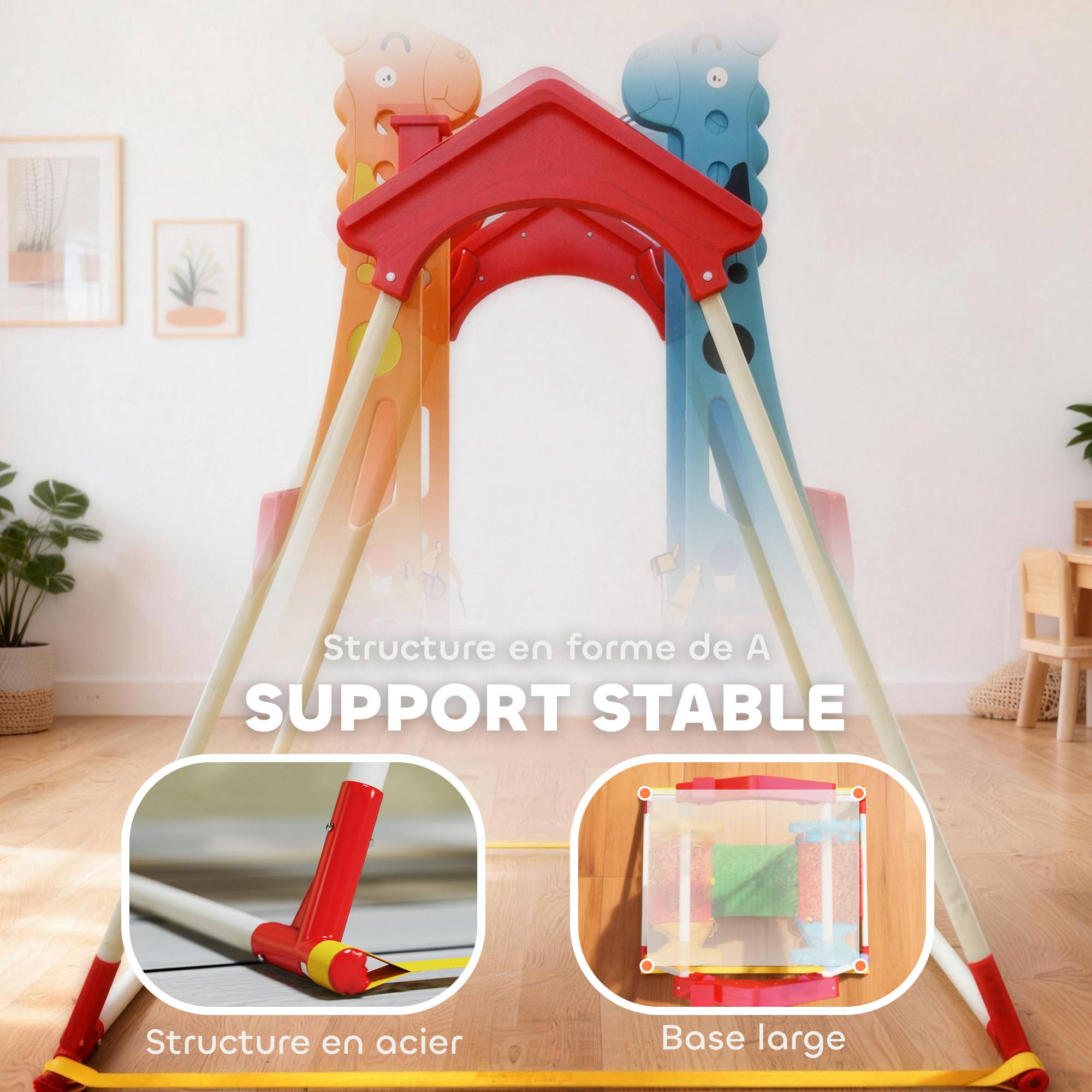Balançoire pour Enfants, Portique Balançoire Enfants 3-5 Ans avec Double Siège Face à Face, 114x94x134,5cm - Image 7