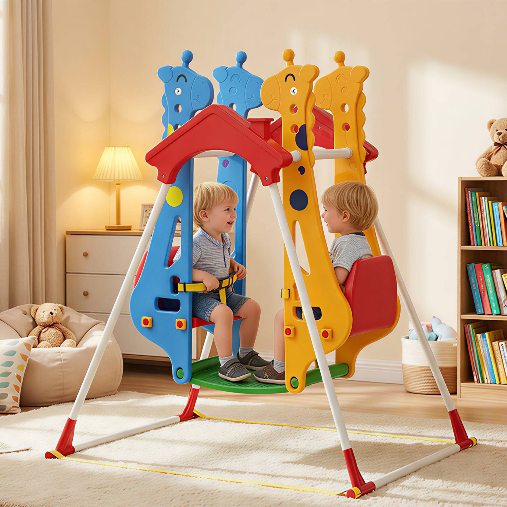 Balançoire pour Enfants, Portique Balançoire Enfants 3-5 Ans avec Double Siège Face à Face, 114x94x134,5cm - Image 3